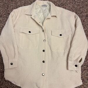 Zia Cream/White Corduroy Quilted Shacket | Cottagecore Cozy Layer